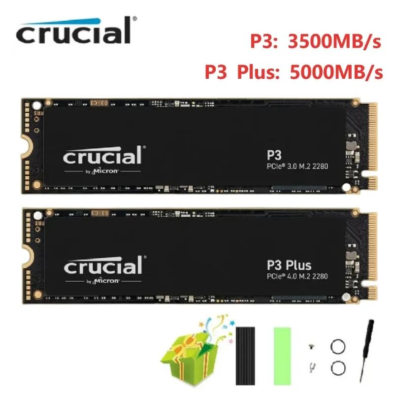 Crucial P3 Plus PCIe 4.0 500GB 1TB 2TB SSD NVMe M.2 2280 ӿ ָ Ʈ ̺, ִ 5000 MB/s